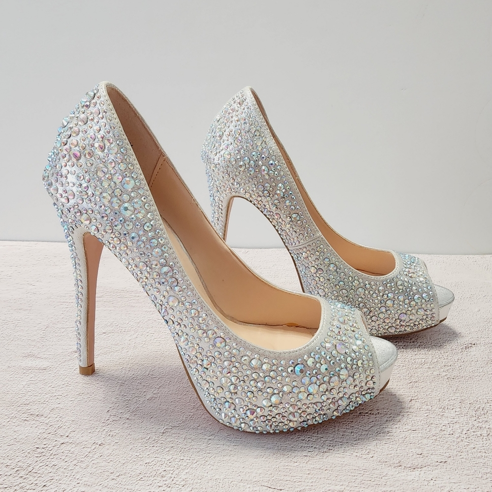 Candy Crystal 💎 Studded Peep Toe Stiletto Heels NWT